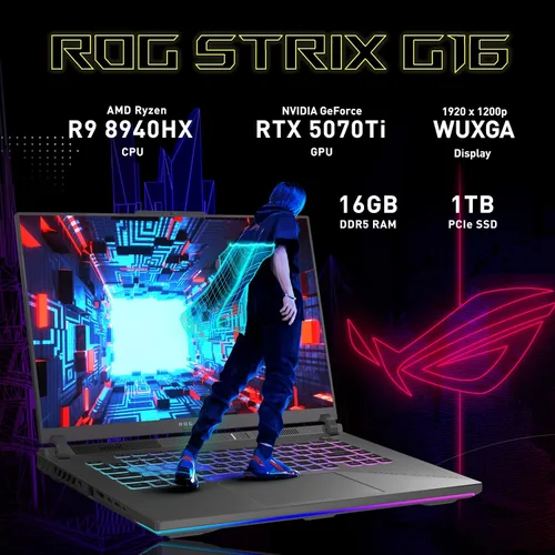 Miniatura 3 de ASUS ROG Strix G16 - Laptop para juegos, GeForce RTX 5070 Ti 12GB GDDR7, AMD Ryzen 9 8940HX, 16GB DDR5, 1TB PCIe SSD, teclado retroiluminado