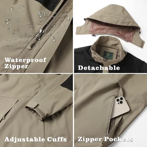 Miniatura 28 de GIISAM Chaqueta de lluvia para hombre, impermeable, ligera, para exteriores, rompevientos con capucha