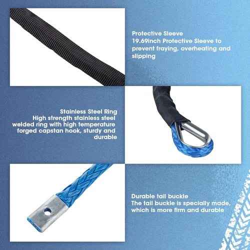 Miniatura 6 de Cuerda de cabrestante sintética de 5/16 pulgadas x 50 pies, cuerda de cable sintética de 13000 libras con funda protectora + gancho de cabrestante