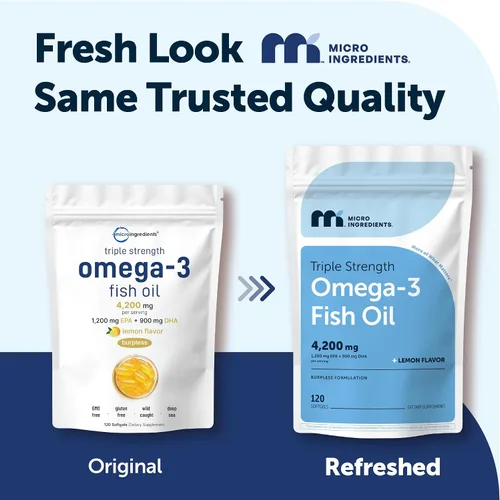 Miniatura 2 de Micro Ingredients Suplementos de aceite de pescado Omega 3 de triple fuerza, 4200 mg por porción, 120 cápsulas blandas, sabor a limón, sin