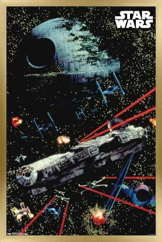 Miniatura 12 de Trends International Star Wars: Saga - Póster de pared de batalla espacial, 14.725 x 22.375 pulgadas, versión enmarcada de madera de granero