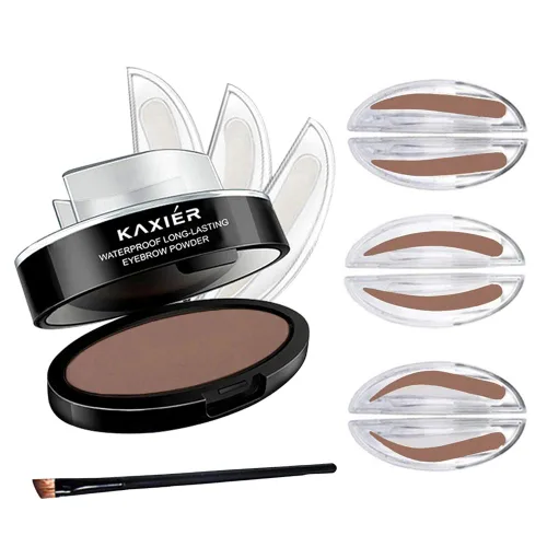 Miniatura 6 de Sello de cejas en polvo perfecto para cejas, tres sellos, polvo de cejas natural, forma delicada con cepillo para cejas (negro gris)