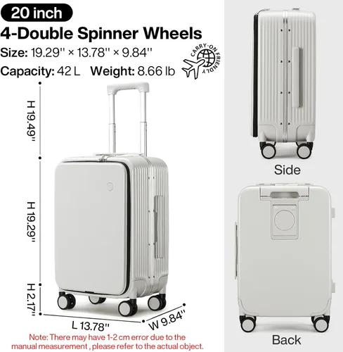 Miniatura 6 de mixi Equipaje PC Hardside Rolling Maleta con rueda giratoria TSA Lock con soporte para teléfono taza, Blanco ahumado.