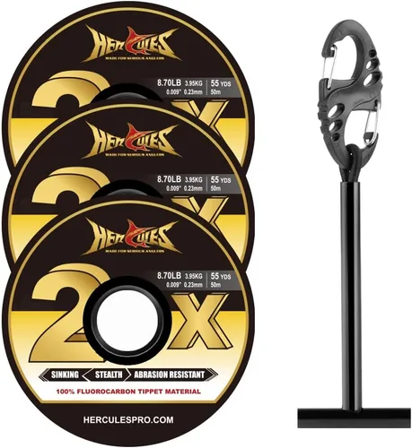 Miniatura 13 de HERCULES Tippet de pesca con mosca, paquete de 3 con soporte para volquetas, 55 yardas