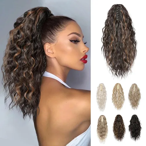 Miniatura 24 de REECHO Extensión de cola de caballo, extensión de cola de caballo de 18 pulgadas con clip de garra para mujer, extensiones de cabello largo, rizado
