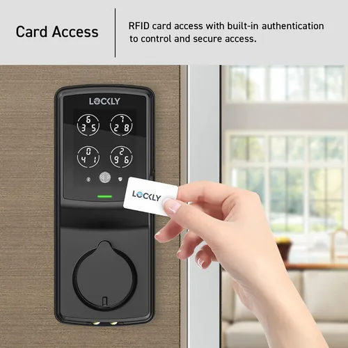 Miniatura 2 de Lockly Secure Plus - Cerradura de puerta inteligente, entrada sin llave con huella digital y tarjeta RFID, teclado PIN Genie, control