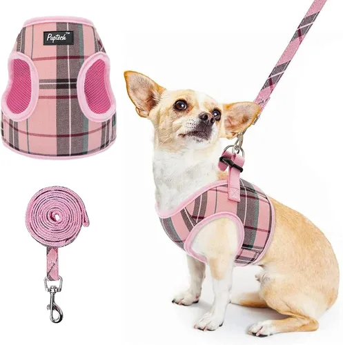 Miniatura 8 de PUPTECK Juego de Arnés y Correa para Perro de Malla Suave Step-in a Cuadros para Cachorro Acolchado Sin Tirones Chaleco Arnés para Perros XS Beige