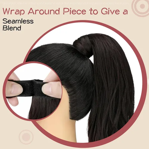 Miniatura 5 de FELENDY Extensión de cola de caballo, extensiones de cabello rizado ondulado de 18 pulgadas para mujer, extensiones de cabello sintético con clip