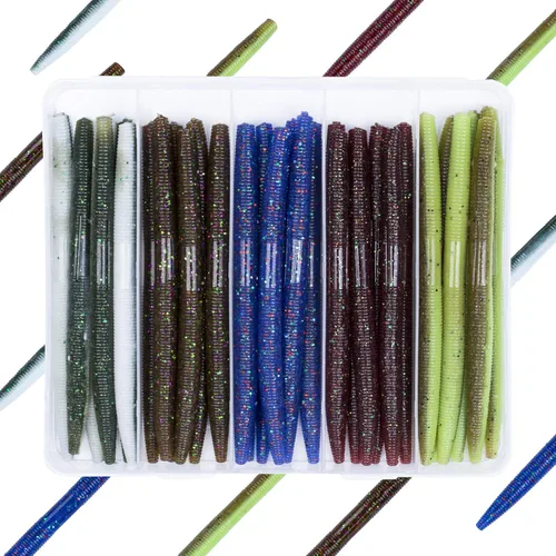 30/50/78/100 piezas Senko Worms Kit - Señuelos de pesca de plástico suave de 4"/5" con impregnación de sal para pesca de lubina Varios colores A