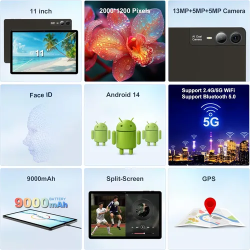 Miniatura 8 de 2026 La última tableta Android de 11 pulgadas, 18 GB de RAM, 128 GB de ROM, expansión de 1 TB, pantalla 2K, T616 Octa-Core, WiFi 5G, cámara de 13