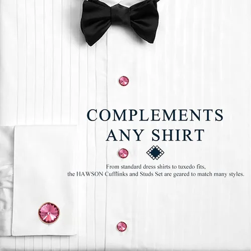 Miniatura 57 de HAWSON Gemelos para hombre con juego de tachuelas de camisa de 4/6 piezas, caja de regalo, joyería para hombre o accesorios para boda, fiesta