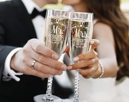 Miniatura 4 de Mr Mrs - Juego de 2 copas de champán con tallo retorcido para parejas, recién casados, novios, novios, novios, esposos, esposa, aniversario