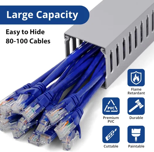 Miniatura 2 de ZhiYo – Canal para cable de 3x3 pulgadas, bandeja grande para alambre de 6.6 pies (2xL3.2 pies), ocultador de cables para gestión de cables de red