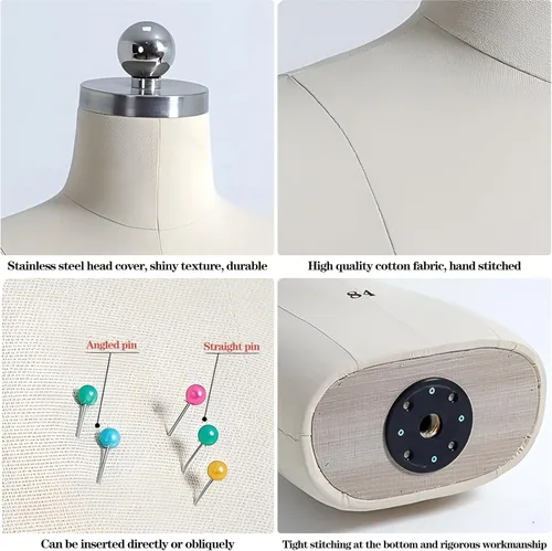 Miniatura 3 de Adjustable Female Dress Form Mannequin with Arms - Size S Foam Model for Sewing, Tailoring, Fashion Design, Custom Fitting with Insertable Pins