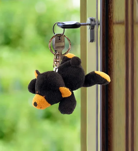 Miniatura 5 de Puzzled Llavero de peluche de oso negro, juguete de peluche suave con dije de oso negro, accesorio de juguete de peluche divertido, 4 pulgadas
