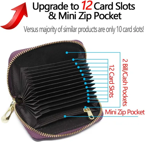 Miniatura 3 de imeetu - Tarjetero de cuero con cremallera y contra identificación por radiofrecuencia (RFID) pequeño, cartera para mujer