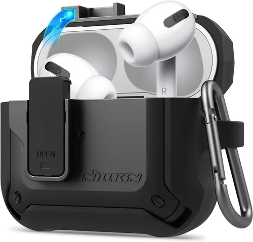 Nillkin AirPods Pro - Funda protectora de cuerpo completo con llavero de metal, a prueba de golpes, para AirPods Pro 2019, color negro
