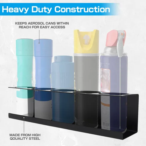 Miniatura 4 de RealPlus Soporte para latas de aerosol en aerosol, soporte para botellas de 5 latas, de acero resistente, montado en la pared, para garaje y espacio