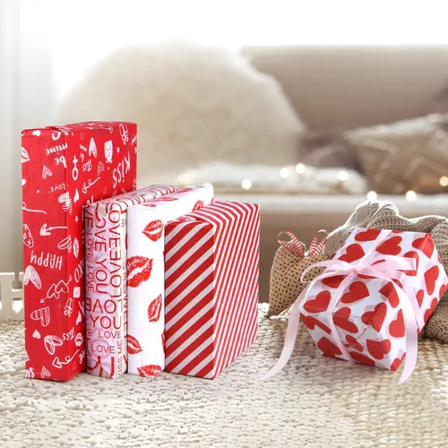 Miniatura 6 de CHRORINE 60 hojas de papel de seda de San Valentín, 6 diseños, papel de regalo para el día de San Valentín, decoración de manualidades de fiesta