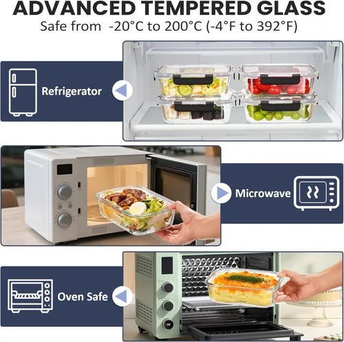 Miniatura 3 de HOTEC Recipiente de vidrio de almacenamiento de alimentos de 35 onzas, recipientes herméticos de vidrio para almuerzo y frutas con tapas, apto
