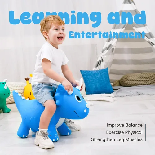Miniatura 3 de Juguetes de Animales Saltarines de Dinosaurio para Niños, Saltador Inflable de Triceratops, Montable Saltarín, Actividad Interior y Exterior Regalo
