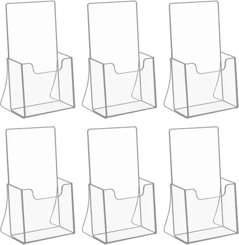 Miniatura 10 de NIUBEE Paquete de 2 soportes acrílicos de 21.6 cm x 14 cm para folletos con doble pliegue, organizadores de volantes transparentes para mostrador