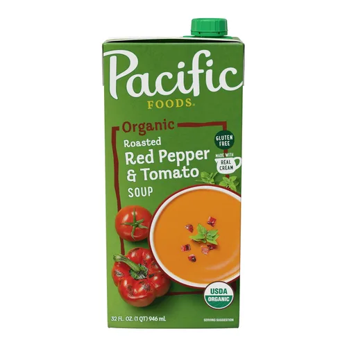 Pacific Foods Sopa orgánica de pimiento rojo asado y tomate, cartón de 32 onzas