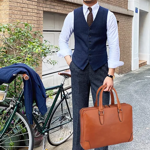 Miniatura 2 de Banuce Maletín de cuero italiano de grano completo para hombres 14 pulgadas bolsas de viaje Bolsas de negocios bolsa de viaje bolsa de accesorios