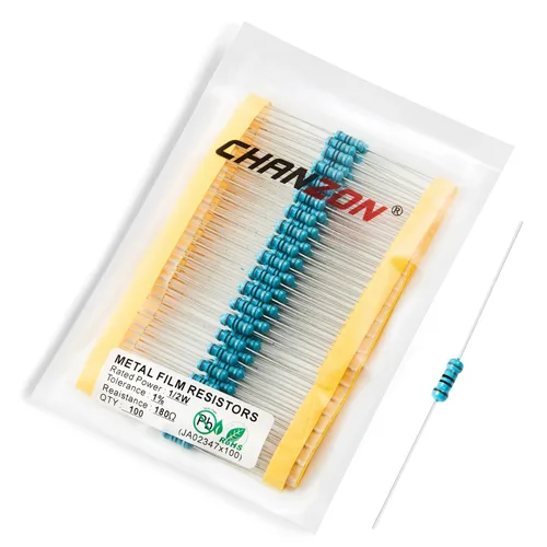 Miniatura 31 de Chanzon - 100 resistencias de película metálica 1/2 W (0.5 W) 10 Ω ohmios ±1% de tolerancia 10R MF, resistencias de agujero pasante con limitación