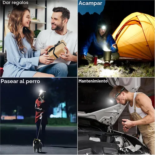 Miniatura 7 de Linterna frontal recargable 2 unidades, 8 LED, 2500 lúmenes, lámpara de cabeza ultraligera y brillante con sensor de movimiento, impermeable
