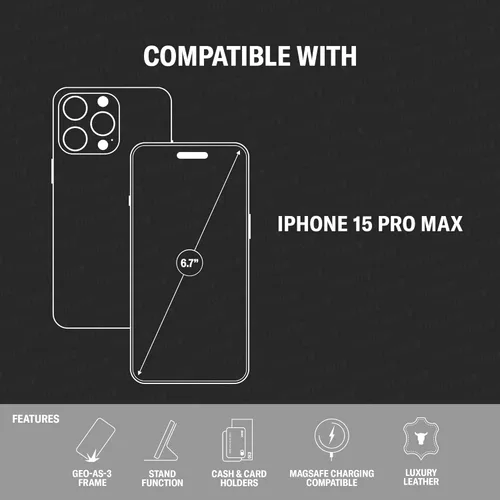 Miniatura 2 de TORRO Funda de cuero prémium compatible con iPhone 15 Pro Max de 6.7 pulgadas, funda de piel auténtica tipo cartera con función atril y ranuras
