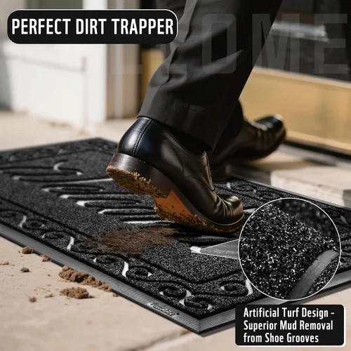 Miniatura 4 de Yimobra Tapete de Bienvenida, Tapetes de Puerta Resistentes y Duraderos para Entrada del Hogar Exterior Interior, Felpudo Delantero para Patio Negro