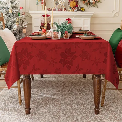 Miniatura 7 de Softalker: Mantel de Navidad de jacquard, mantel rectangular vintage de damasco de invierno, mantel impermeable de poliéster con copo de nieve