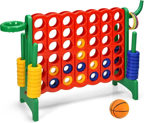 Miniatura 3 de DORTALA Juego gigante de 4 en una fila, de plástico Jumbo Connect con 42 anillos jumbo, deslizador de liberación rápida, lanzamiento de anillo, 2.5