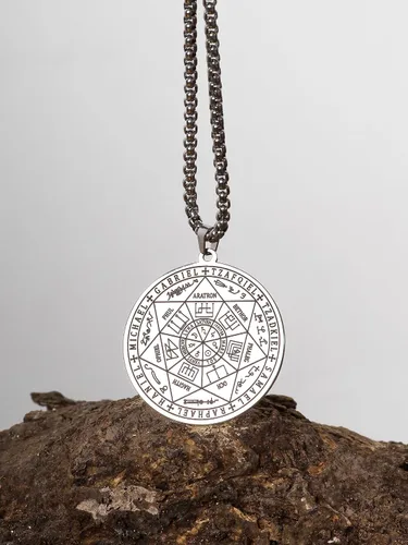 Miniatura 3 de HAQUIL Stainless Steel Seal of The Seven Archangels Medallion Pendant Necklace, Box Chain, Jewelry Gift for Men and Women