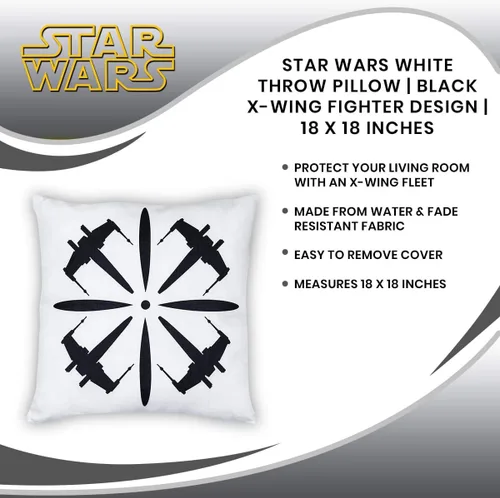 Miniatura 6 de Seven20 Star Wars - Almohada blanca Diseño de racimo de caza X-Wing negro Tela resistente al agua y a la decoloración para uso en interiores