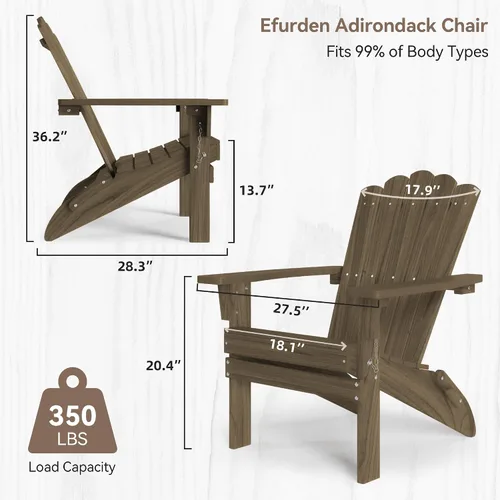 Miniatura 3 de Silla Adirondack Plegable de HDPE, Silla de Patio Resistente a la Intemperie con Reposabrazos Anchos y Respaldo Alto, Silla para Hoguera para Marrón