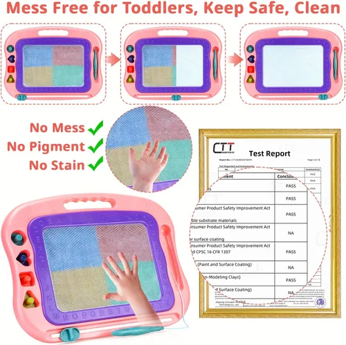 Miniatura 8 de Wellchild Tablero magnético de dibujo, juguetes para niñas y niños de 3 años, tablero magnético de garabatos para niños, almohadilla de dibujo