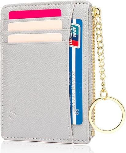 Miniatura 90 de Tarjetero delgado con bloqueo RFID, billetera de bolsillo pequeño, con cremallera Keychian para monedero, monedero y tarjetero para mujeres y hombres