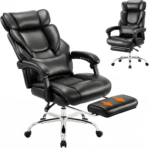 Silla de oficina de respaldo alto con reposacabezas ajustable, reposapiés retráctil y almohada lumbar, silla de escritorio ejecutiva ergonómica de