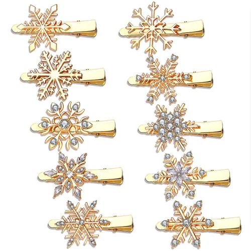 Pinzas para el cabello de copo de nieve de Navidad, horquillas de copo de nieve con diamantes de imitación para mujeres y niñas, accesorio para el