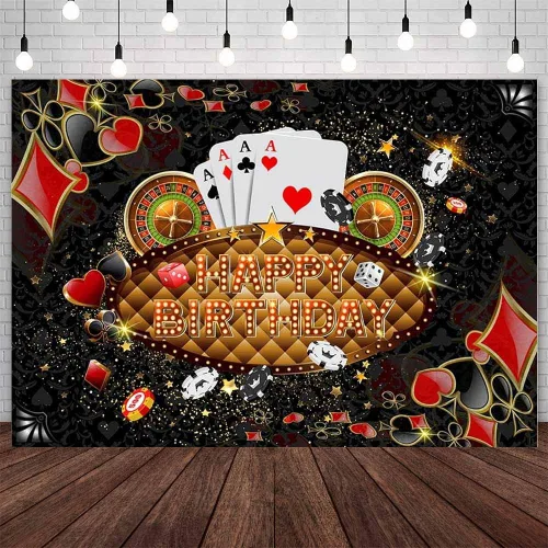 AIBIIN Telón de fondo de feliz cumpleaños de 7 x 5 pies, decoración de fiesta de cumpleaños de Las Vegas, dados de Las Vegas, cartel de fiesta de