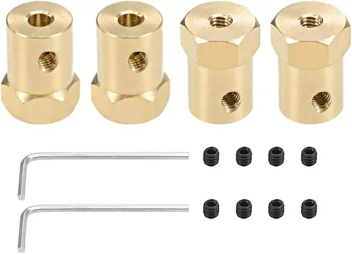 Miniatura 4 de uxcell Acoplador hexagonal de 0.118 in con motor de orificio hexagonal de latón conector de acoplamiento para ruedas de automóvil, neumáticos, motor