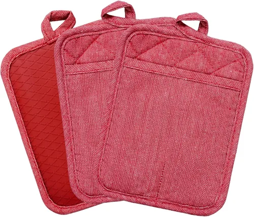 Agarraderas de Ollas Teñidas con Hilo Juego de 3 Antideslizantes de Silicona Líneas de Cocina Resistentes al Calor 500℉ Guantes de Cocina BBQ