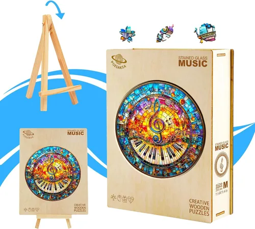 Miniatura 7 de Rompecabezas de madera para adultos, rompecabezas de madera para adultos, 100 piezas, rompecabezas de vidrio manchado de piano para adultos