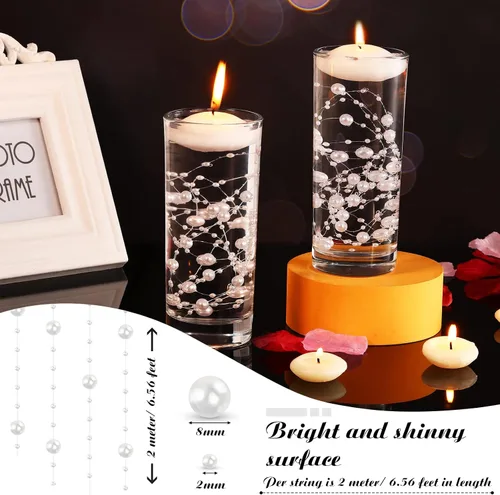 Miniatura 2 de Hicarer Cadena de perlas de 157 pies con 24 cuerdas para velas flotantes, perlas de imitación como relleno de jarrón, ideal para bodas, fiestas