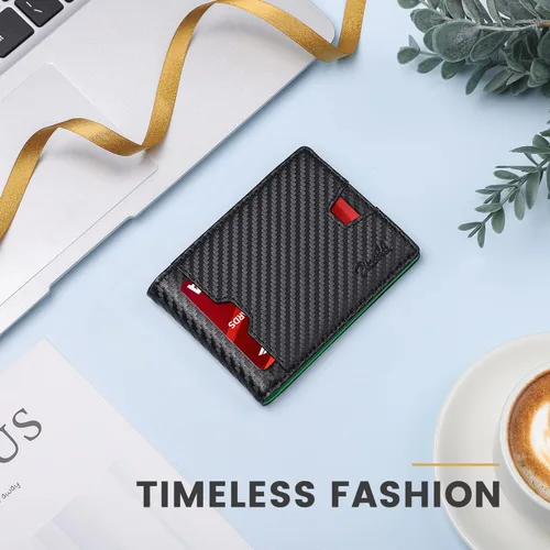 Miniatura 34 de Zitahli Billetera para hombre, de piel fina, con bloqueo RFID, minimalista, plegable, tarjetero con caja de regalo