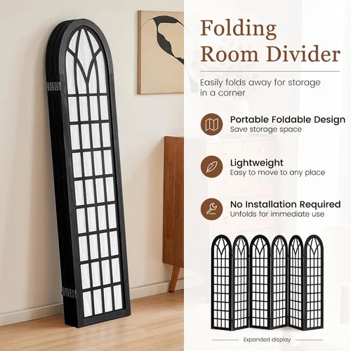Miniatura 3 de Divisor de habitación japonés de 6 paneles, 94.5 pulgadas de ancho x 66.9 pulgadas de alto, pantalla de privacidad plegable estilo Shoji, divisor