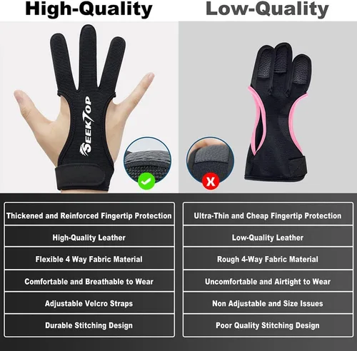 Miniatura 5 de Seektop Guantes de tiro con arco para caza de cuero, protector de tres dedos para jóvenes y adultos principiantes