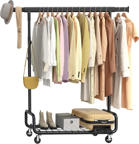 Miniatura 9 de SONGMICS Perchero de Ropa, Perchero de Ropa Rodante de Servicio Pesado con Ruedas, Barra Colgante Extensible y Altura Ajustable, Portátil, con Plata